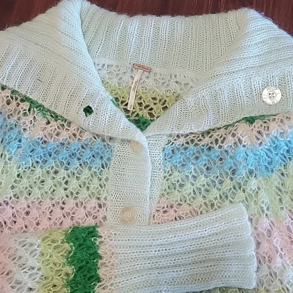 Womens Free People green, blue, pink, button down sweater in size small - Picture 4 of 7